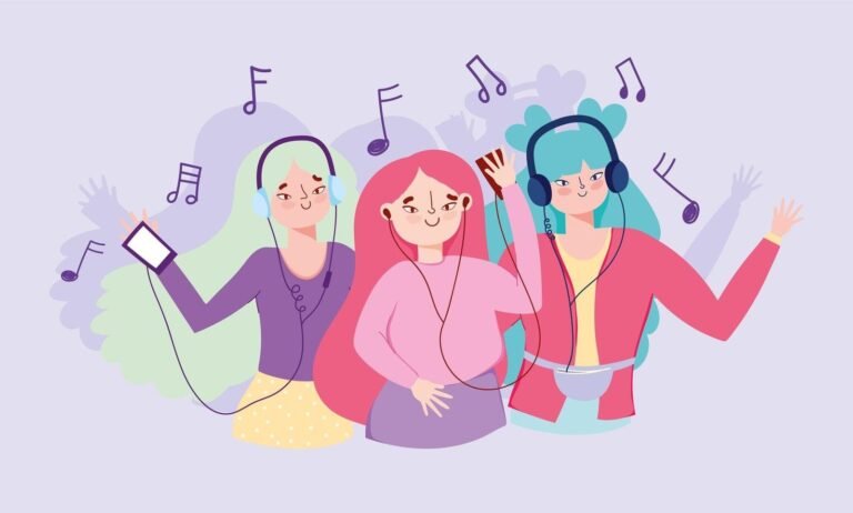 un grupo de chicas escuchando musica